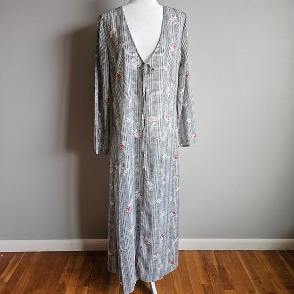 Solution Plaid Floral Maxi Dress Women’s Large Long Sleeve Cottagecore - Picture 1 of 9